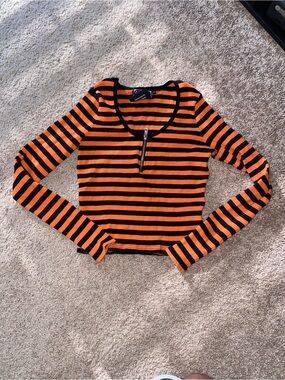 Killstar Izora Ribbed top Black and Orange Halloween Pumpkin XXL